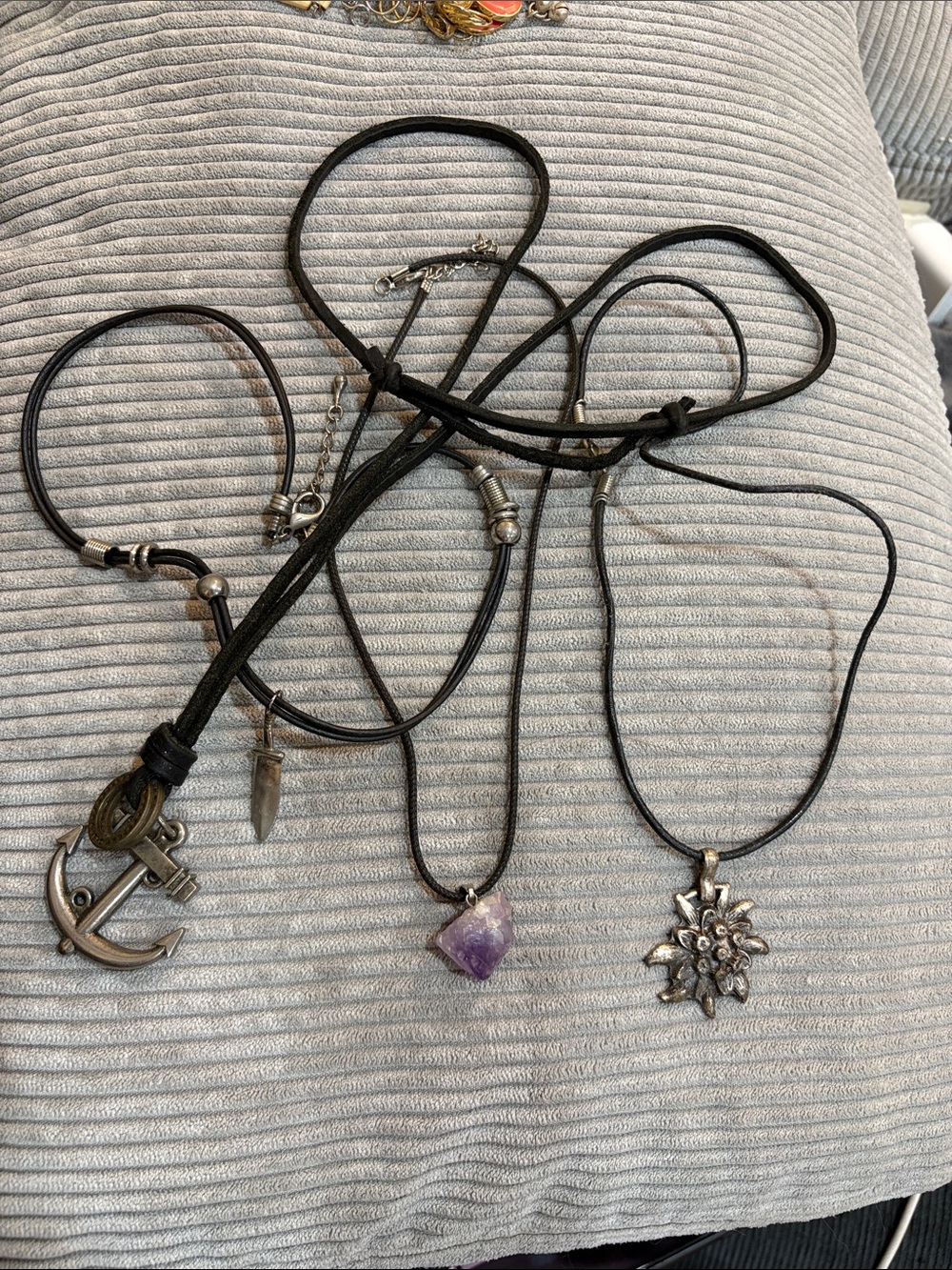 Unbranded Cord Necklace Set Womens OS Black Good Amethyst Anchor Sun Boho Indie